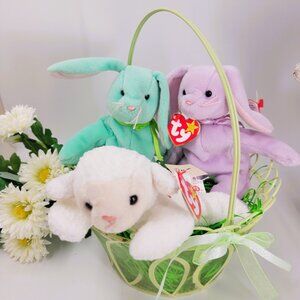 3 Easter Bunny Beanie Babies: Hoppity, Floppity, & Fleece NWT Retired
